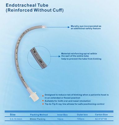 Tıbbi Ekipman Latekssiz Güçlendirilmiş PVC Kelepçeli / Sakinsiz 2.0-10.0mm Endotrakeal Tüp Pediatrik Kullanım